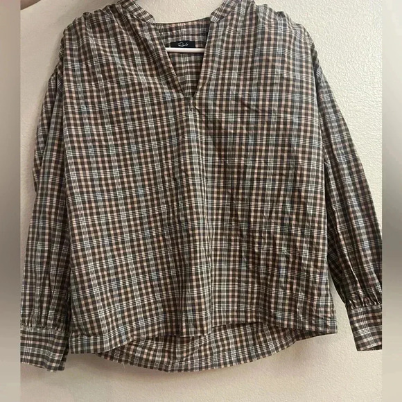 RAILS VERA BLOUSE IN MIDNIGHT MELON XS PLAID long sleeve poplin scoop hem womens - Picture 5 of 9
